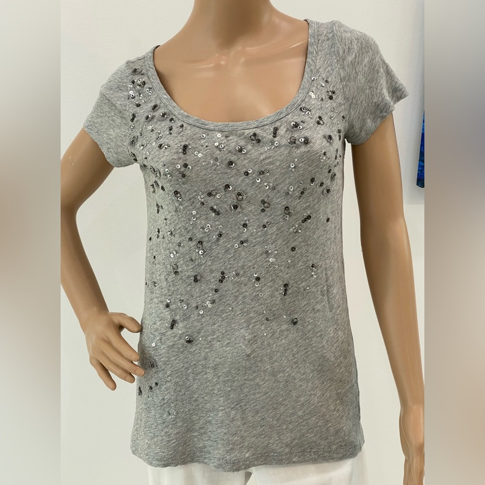 NWOT. Adorable Gray Embellished J. Crew Top, Size S
